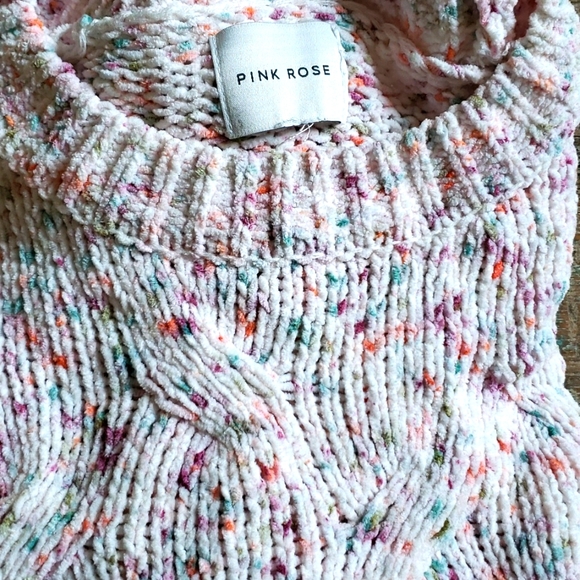 PINK ROSE CONFETTI PULLOVER Ribbed  knit SWEATER. SZ. M. NWOT - Picture 8 of 8